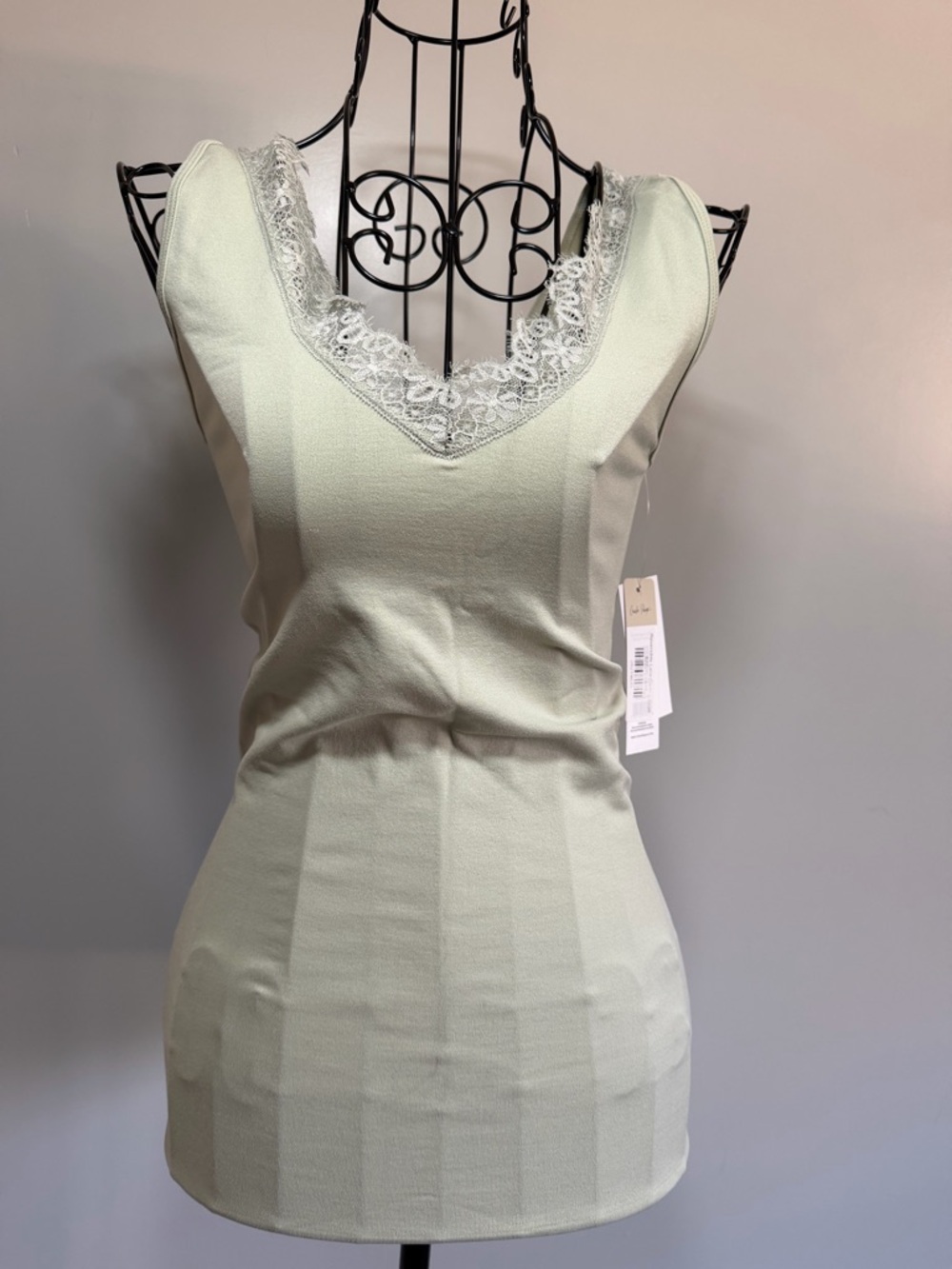 Charlie‎ Paige Sage Green Lace-Trim V-Neck Tank